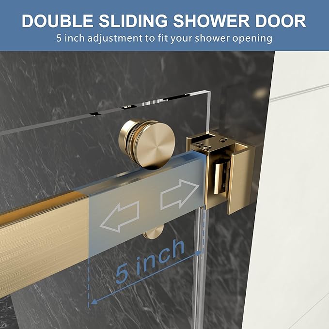44-48" W x 76" H Frameless Shower Door, Double Sliding Glass Shower Door with 5/16" (8mm) Clear SGCC Tempered, Roller Disc System, 304 Stainless Steel (Brushed Gold, 44-48" W*76" H)