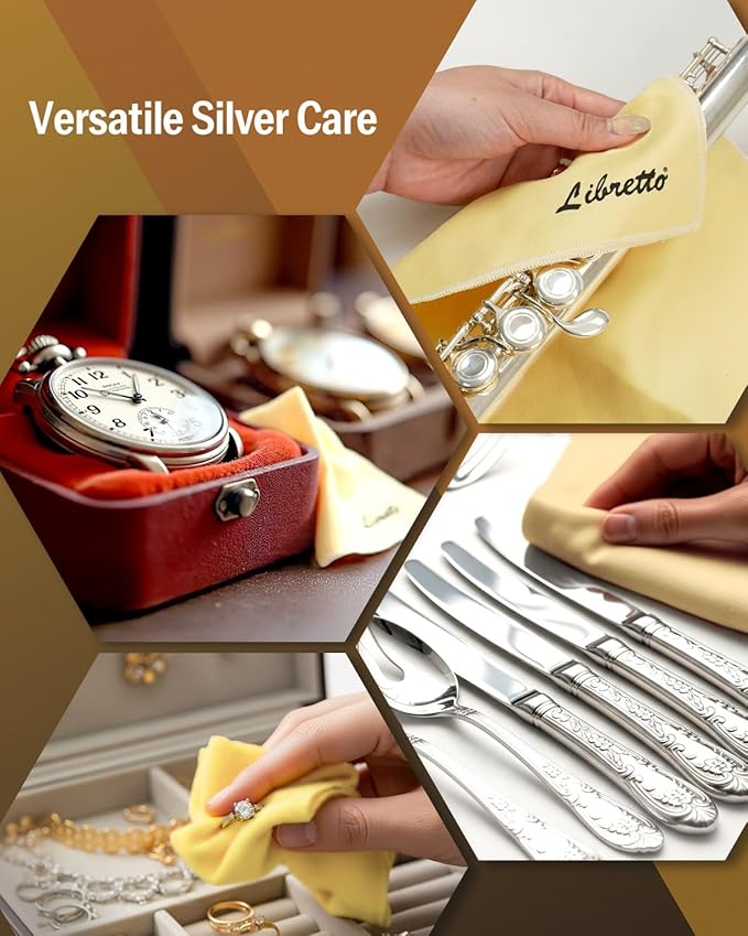 Libretto Silver Polishing Cloth for Flute, 30×30 cm, Ultra-Soft Microfiber, Anti-Tarnish Cleaning Cloth for Silver-Plated Instruments