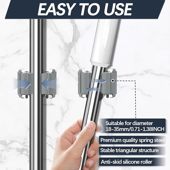 3-H 25 Pack Mop and Broom Holder Big Size Hanging 1 KG Extra,Broom Hanger Wall Mount for Hanging and Organizing Shove Rake Yard Tools in Shed Kitchen Laundry Room Bathroom Garden(Grey)