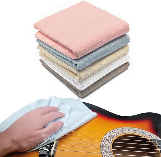 SAPHUE 5pcs Guitar Cleaning Kit Microfiber 12 * 12in Plush Polishing Cloths Cymbal Cleaner, for Guitar Violin Piano Clafrinet Trumpet Sax Flute Ukulele Accessories(5Color, 5pack)