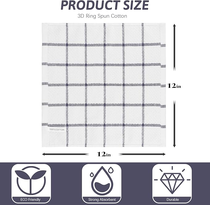 Nialnant 18 Pack Kitchen Towels, 100% Cotton Dish Towels for Kitchen, Absorbent Dish Cloth for Washing Dishes, Quick Drying Dish Rags, Multipurpose Cleaning Rags-12x12 Inches,Purple Plaid