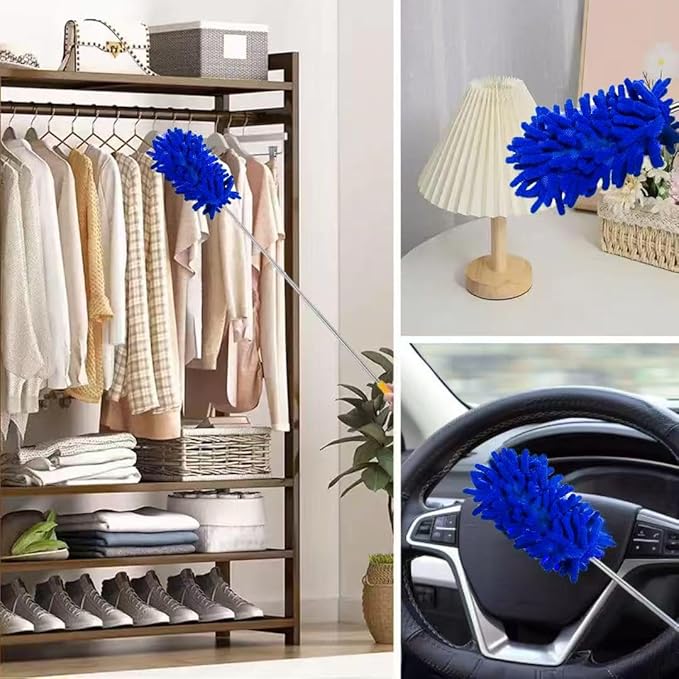 Microfiber Duster for Cleaning,6 Pcs Hand Washable Dusters with 11" to 29.5" Reachable Pole,Small Dusters for Cleaning Office Car Computer Furniture Sofa Ceiling Fan (Navy)