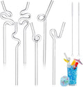 Yinkin 6 Pcs Wavy Glass Straw Reusable Curved Silly Glass Straws Shatter Resistant with 2 Cleaning Brushes Clear High Borosilicate Glass Straws for Kids Adults Smoothies Juice (Clear, 8 Inch)
