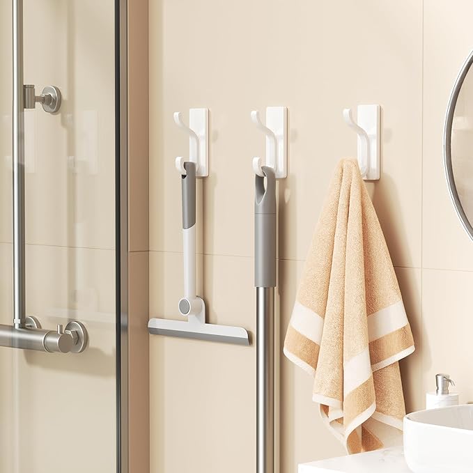 pickpiff Wall Hooks with Adhesive Strip - Easy to Remove, No Residue, Strong Heavy Duty Sticky Towel Hook, 8 Pack White