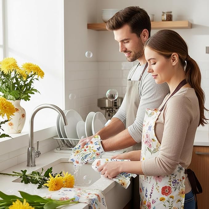 Tinlade 36 Pack Wildflower Reusable Cleaning Cloths Washable Kitchen Towels Bulk Absorbent Cotton Dish Towels for Home Cleaning Kitchen Spring Decor