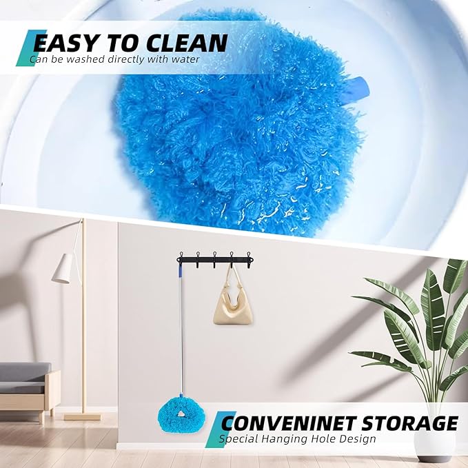 DRQ Ceiling Fan Cleaner Duster, 2 Pack Reusable Microfiber Duster with Extension Pole, 13 to 50 Inch Fan Blade Cleaner, Removable Dusters for Cleaning Walls Bookshelves Door Window Top (Blue Pink)