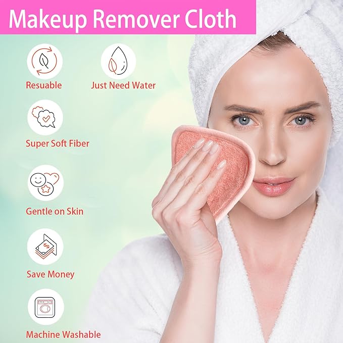 Makeup Remover Cloths for Face, Eye, Lips - Reusable Makeup Remover Pads Soft Microfiber Facial Cleansing Cloths 5 x 5 inch 6 Pack (Coral)