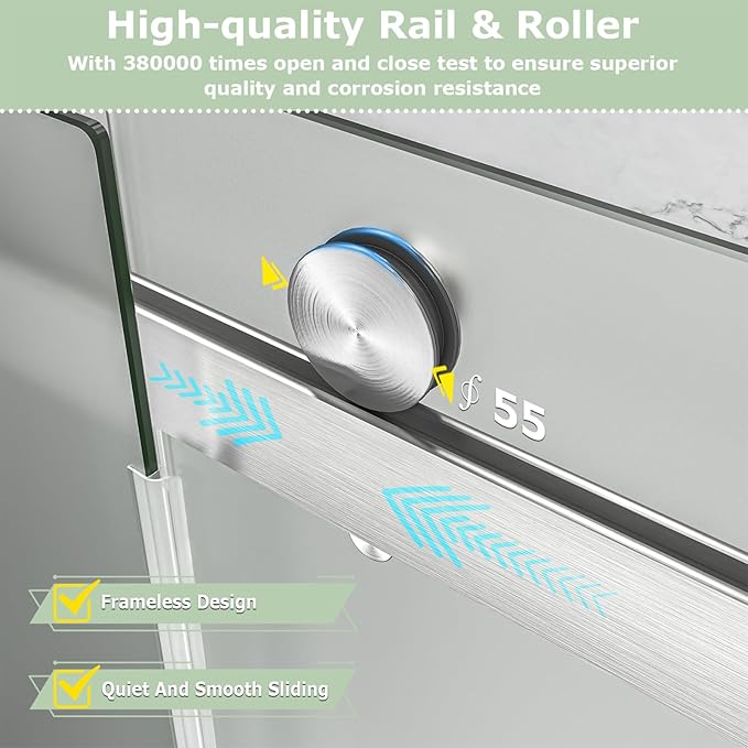 55"-60" W x 76" H Frameless Frosted Shower Door, Double Sliding Shower Door,5/16"(8mm) Tempered Glass,Sliding Shower Door with Explosion-Proof Film (Frosted Nickel 60" Wx76 H)