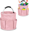 17L Cleaning Caddy with Handle, Foldable Cleaning Supply Caddy with 6 Pockets Cleaning Caddy Bag for Outdoor Camping Garden Harvest Basket Bathroom Storage (Pink)