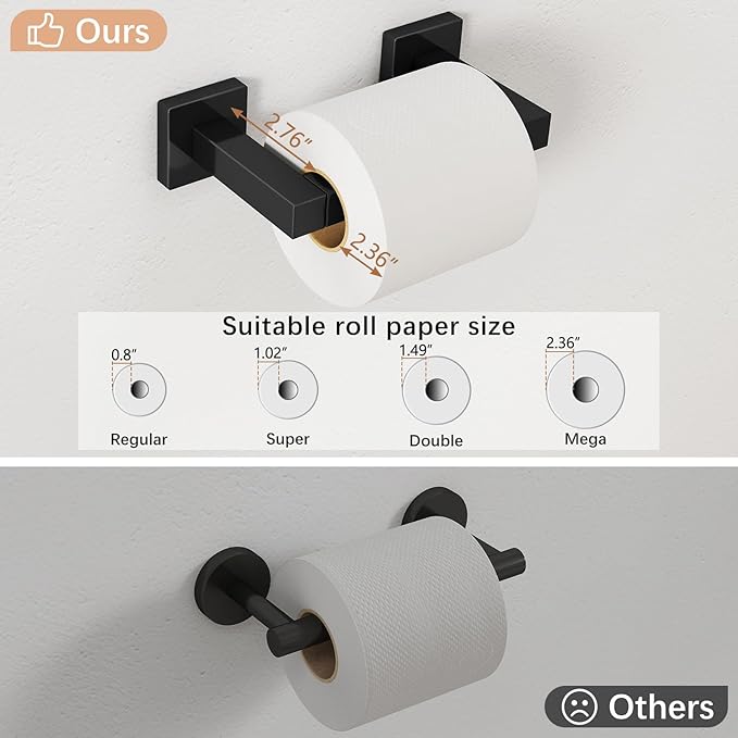 Toilet Paper Holder Matte Black Wall Mounted Post Pivoting Square Tissue Holders Roll Holder Hangers for Bathroom Commercial Toilet Paper Dispenser