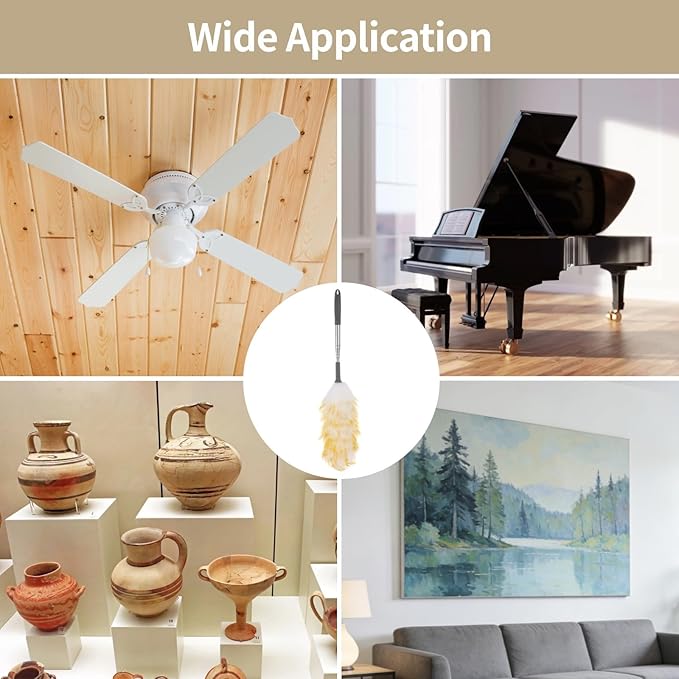 Lambswool Duster with 2 Replacements, Extends to 53 in, Anti-Scratch, Electrostatic, for Ceiling Fans, Furniture, Crafts