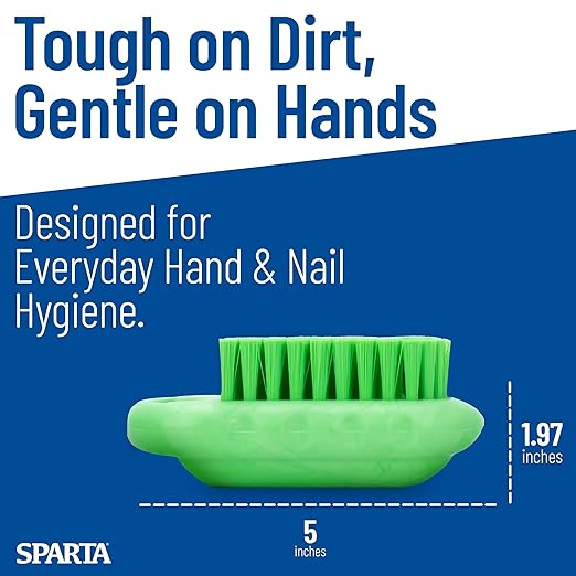 SPARTA Nail Scrub Brush Commercial-Grade, Heavy-Duty Hand and Fingernail Brush with Stiff Bristles for Gardeners, Mechanics, And Foodservice Personnel, Plastic, 5 Inches, Lime