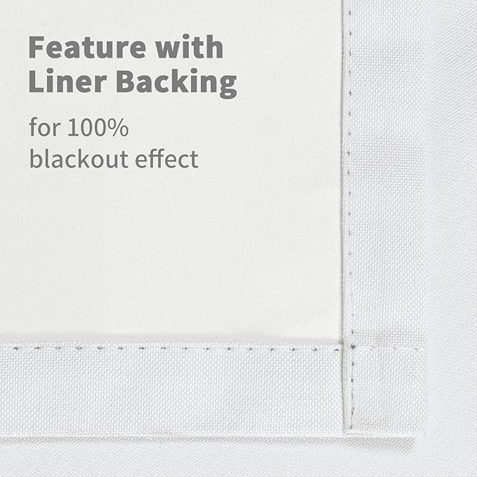 YoungsTex White Linen 100% Blackout Curtains for Bedroom 80 Inch Length, Thermal Insulated Drapes with Grommet Full Room Darkening for Winter Living Room, 2 Panels, 52 X 80 Inch