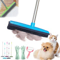 Pet Hair Rubber Broom, Rubber Broom for Pet Hair On Carpet, Pets Hairs Removal Broom with 49" Adjustable Handle, Soft Push Broom with Squeegee for Carpet, Hardwood Floor, Tile (A)