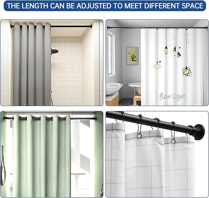BRIOFOX Industrial Shower Curtain Rod - Rustproof Non-Slip 43-72 Inch Stainless Steel Tension Curtain Rod for Window or Bathroom, Matte Black