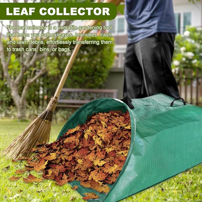 53 Gallon Leaf Collector, Large Yard Dustpan & Reusable Leaf Bag, Foldable Leaves Pick Up Tools Lea-f Loader, Heavy-Duty Lawn Sweeper for Leaves, Trash & Yard Waste(COLOR:Green)