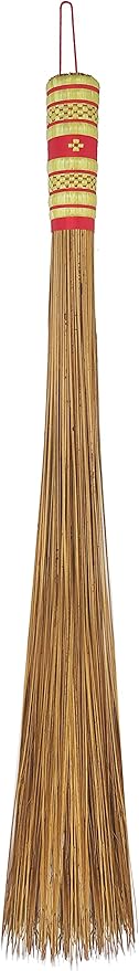 32 inch Multi-Surface Sturdy Outdoor Authentic Coconut Leaf Broom Asian Heavy Duty Broom Thai Natural Coconut Leaf Broom (Country Rustic) (1 Piece)
