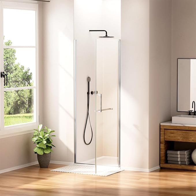 WinZo 29-30" W ×72" H Frameless Pivot Shower Door, Pivot Swing Shower Glass Doors with 1/4"(6mm) SGCC Clear Tempered Glass,Explosion-Proof Film, Reversible Installation, Brushed Nickel