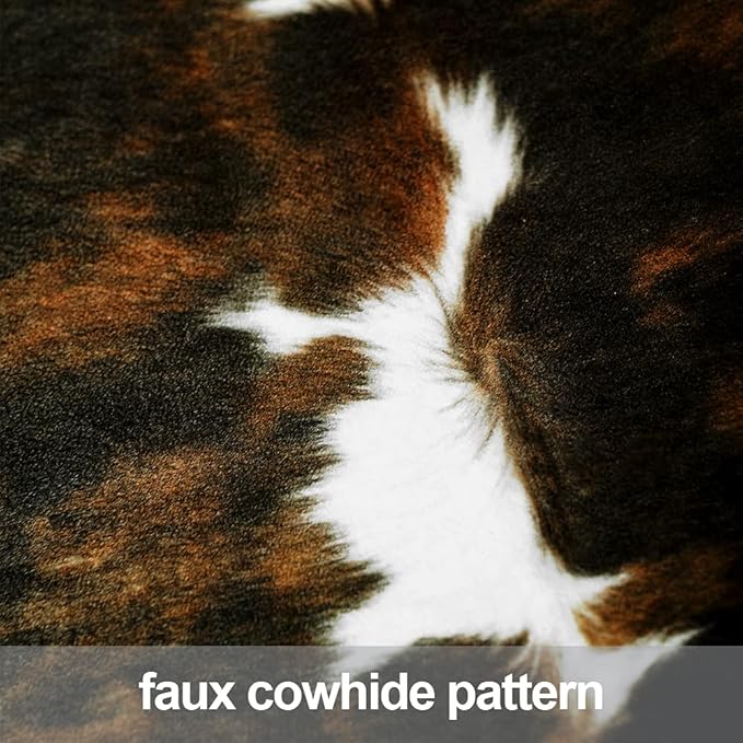 Amearea Faux Cow Hide Rug Large 7×6.2 Feet, Premium Western Home Decor Cow Print Rugs for Living Room, Faux Leather Animal Cowhide Bedroom Carpet, Dining Traditional Cow Pattern Stuff Carpets, Brown