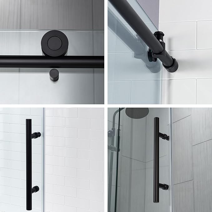 Woodbridge Frameless Bathtub Shower Doors 56-60" Width x 62" Height with 3/8"(10mm) Clear Tempered Glass in Matte Black Finish
