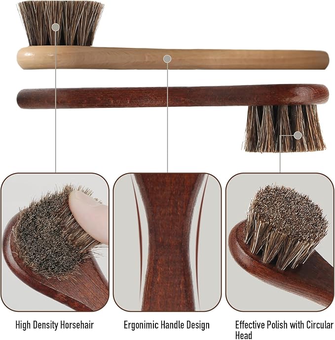 4-Piece 100% Horse Hair Shoe Brush Kit Premium Dauber Applicators Leather Care Cleaning Set with Two Colors Suede Shoes Boots Bags Cars Cleaning Polishing (Dauber Brush 4pcs)
