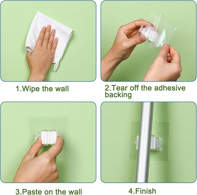 36 Pcs White Wall Hook Set,Include 24pcs Hanging Hook,12pcs Broom and Mop Holder Wall Mounted for Bathroom,Kitchen,Office,Outdoor and Indoor Tool Organizer