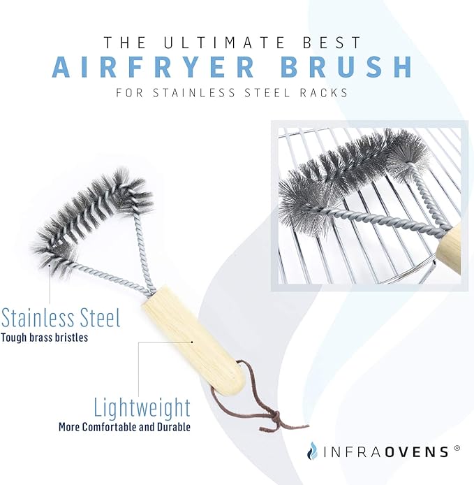 Air Fryer Grill Brush Stainless Steel Accessory Cleaner for Racks Compatible with Philips, Ninja Foodi, Chefman, Power Airfryer, Secura, Black Decker, GoWise, Emerald +More - 8 inch