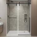 Frameless Sliding Shower Door, 44-48" W x 76" H Shower Glass Door, 5/16"(8mm) Tempered Glass Shower Doors for Walk in Shower with Explosion-Proof Film, Stainless Steel Hardware, Matte Black