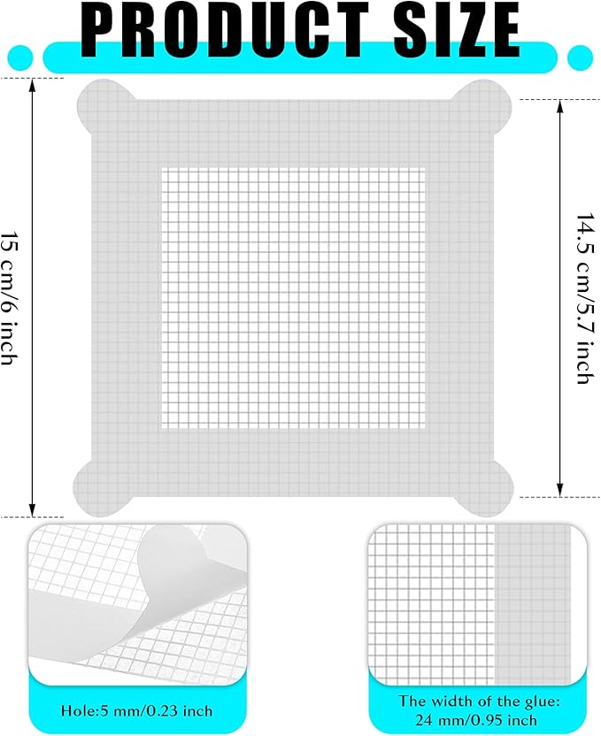 Chengu 50 Pcs 5.7 Inch Disposable Hair Catcher Shower Drain Stickers Square Mesh Shower Drain Catcher Cover Stickers Bathtub Stopper Decals with 5 mm Holes for Bathroom Kitchen Sink Filter Accessories