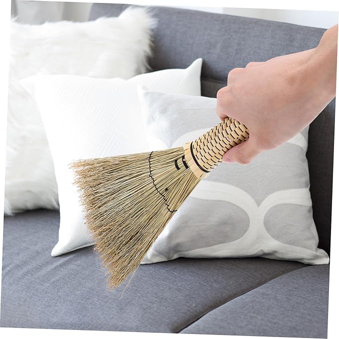 Corn Whisk Broom Handmade Woven Small Broom for Desktop Cleaning Multi-Surface Use for Bedrooms Sofas and Carpets Compact for Easy Storage