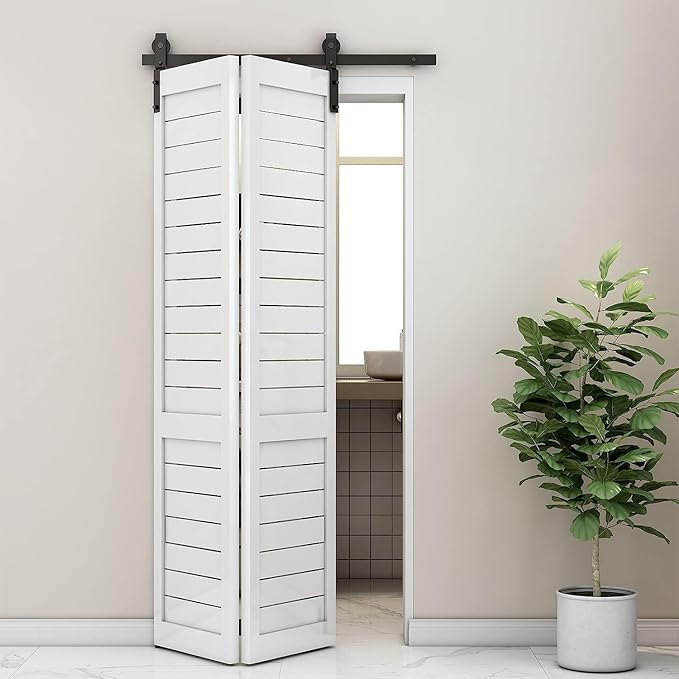 24" Bi-Folding Sliding Barn Door Hardware Track Kit,Smoothly&Quietly,Side Mounted Black Roller,Easy Install,Door Not Included [Fit Double 10" Bifold Doors]