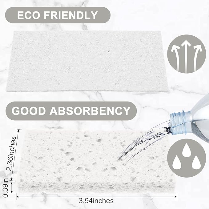 Zhengmy 100 Pieces Sponges Kitchen Compressed Sponges Bulk Natural Dish Sponge Compressed Wood Pulp Cleaning Sponge Without Scratching for Kitchen Bathroom, 3.9 x 2.4 x 0.12 Inch (White)