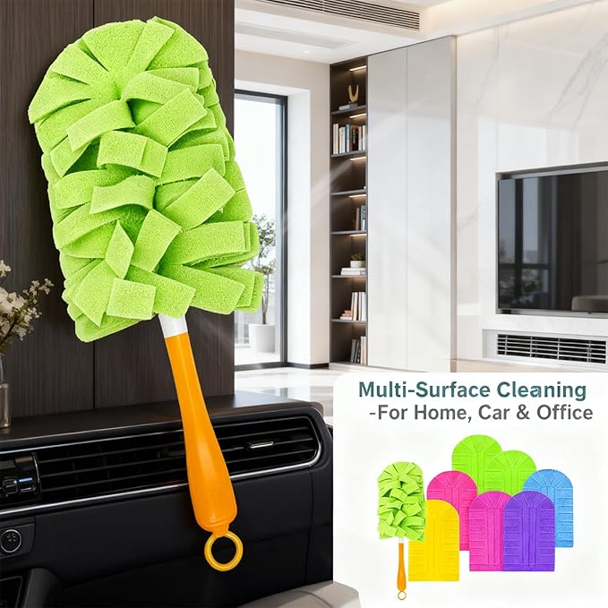 360° Electrostatic Duster Refills, The Sustainable Choice for a Dust-Free Home, Washable Reusable, for Cleaning Electronics Blinds Furniture Car Cleaner (1 Handle + 4 Refills)
