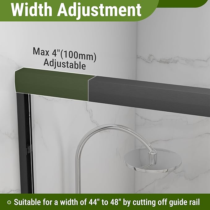 Shower Door 44-48" W * 72" H, Matte Black Double Sliding Shower Door with 1/4"(6mm) Tempered Glass, Shower Glass Door Easy to Clean