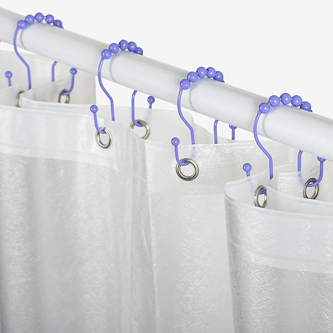 Goowin Shower Curtain Hooks, 12 Pcs Shower Curtain Rings, Stainless Steel Shower Curtain Hangers, Double Hook Shower Curtain Hooks, Smooth Sliding Anti-Drop Shower Rings for Curtain (Purple)