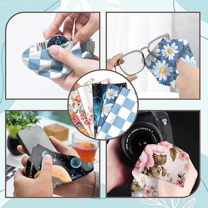 6 PCS Glasses Cleaning Cloth Eyeglass Lens Microfiber Cleaning Cloth Reusable Phone Screens Camera Cute Aesthetic Women Girls(6.3"x6.3")-Blue Pink