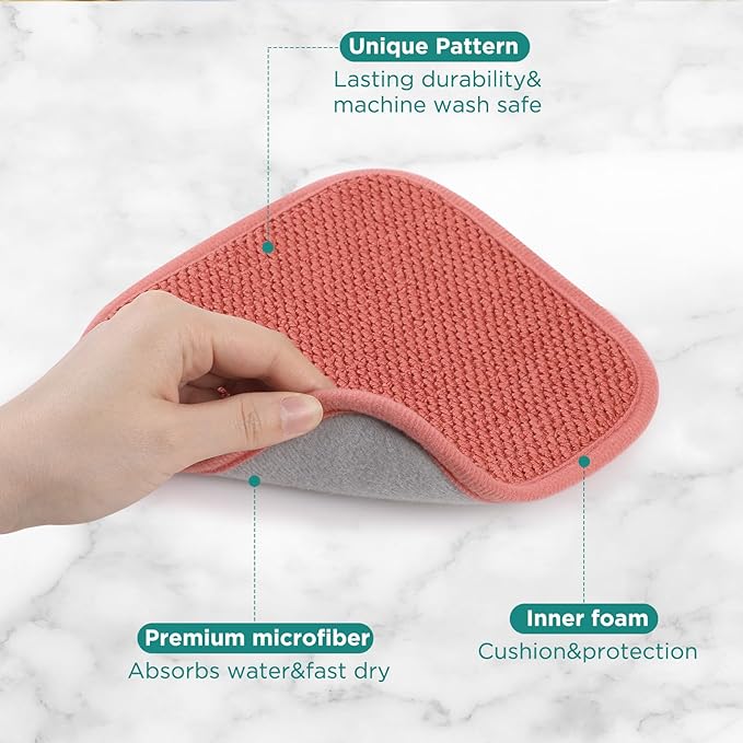 Microfiber Dish Drying Mat, Super Absorbent Kitchen Dish Drying Pad, Reversible for Countertop, 7*7 inch Red