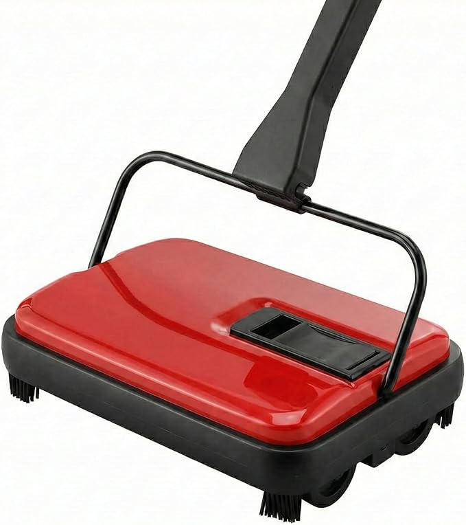 Manual Carpet Sweeper, Electric-Free Quiet Floor Sweeper with 300ml Easy-Empty Dustbin, 6.7” Cleaning Width for Pet Hair, Crumbs, Dust on Carpets, Hardwood, Tile - Home & Office Use (Red)