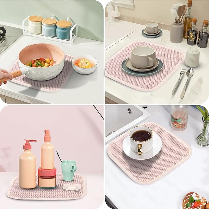 Microfiber Dish Drying Mat, Super Absorbent Kitchen Dish Drying Pad for Easter Day, Reversible Gift Mats for Countertop, 7 * 7 inch Beige