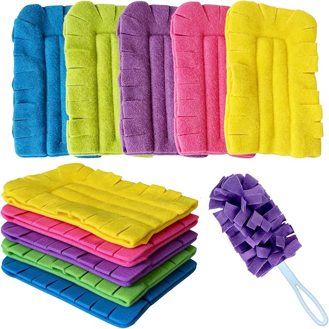 Duster Refill Reusable Fleece Duster Refills, Washable 360° Heavy Duty Dusters Refills Cleaning Pads for Home, Blinds, Car, Pet, Furniture, Fans (5 Pack-Mixed Color)