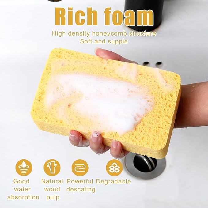 2Pcs Large Natural Sponges Household Cleaning Sponges Non-Scratch Cleaning for Kitchen Bathroom Countertops Car Wash 5.91 × 3.94 × 1.97 inches