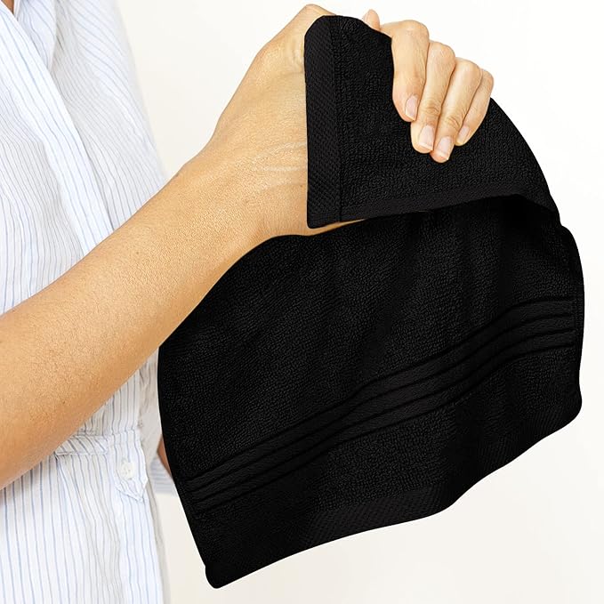 Utopia Towels Wash Cloths Set, 12 by 12 Inches, 100% Cotton Ring Spun, Highly Absorbent and Soft Feel Washcloths for Bathroom, Spa, Gym, and Face, 12 Pack Black