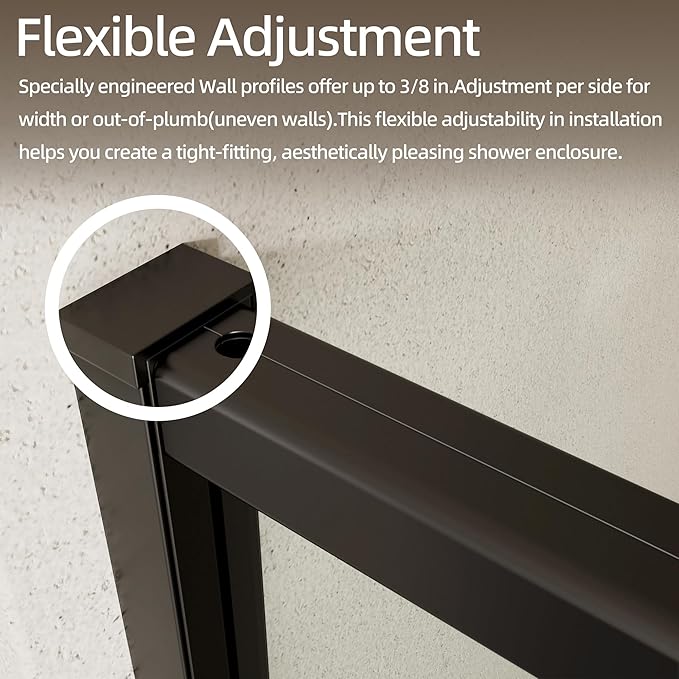 44-48" W x 71" H Pivot Shower Door,Pivot Semi-Frameless Swing Glass Shower Door with 1/4"(6mm) Clear SGCC Tempered Glass,Magnetic Closing,Matte Black