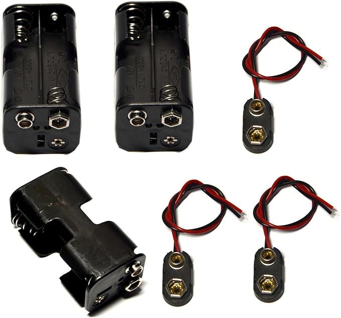 3 Pcs 4 x 1.5V (6V) AA Battery Holder Leads with 3 Pcs 9V I Type Snap Connector Plastic Housing Two Layers Battery Case