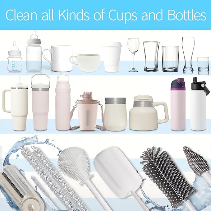 8Pcs Water Bottle Cleaner Brush Compatible with Stanley, Multipurpose Brush Cleaner Kit with Nylon Straw Brush 4 in 1 Bottle Gap Cleaner and Silicone Cup Cleaners