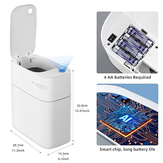 3.5 Gallon Slim Automatic Trash Can for Bathroom,Touchless Diaper Trash Can with Trash Bag Auto-adsorption Technology,Motion Sensor Diaper Garbage Bins for Bedroom Office Kitchen Toilet