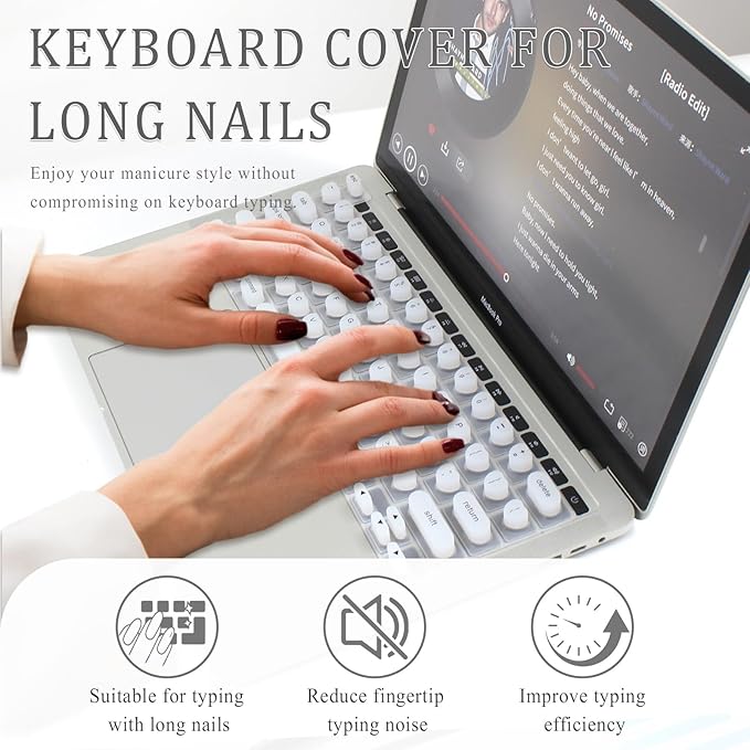 Keyboard Cover for Long Nails, Acrylic Gel Nails - Silicone Keyboard Protector Skin with Raised Keys for Typing and Gaming, Compatible with MacBook Pro/Air 13"/14"/15"/16" 2020-2025 (White)