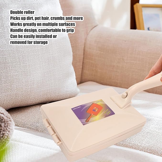 Handheld Carpet Sweeper, Double Roller Short Handle Dust Cleansing Brush Manual Sweeping Brush for Bed Clothes Desktop Carpet Sofa