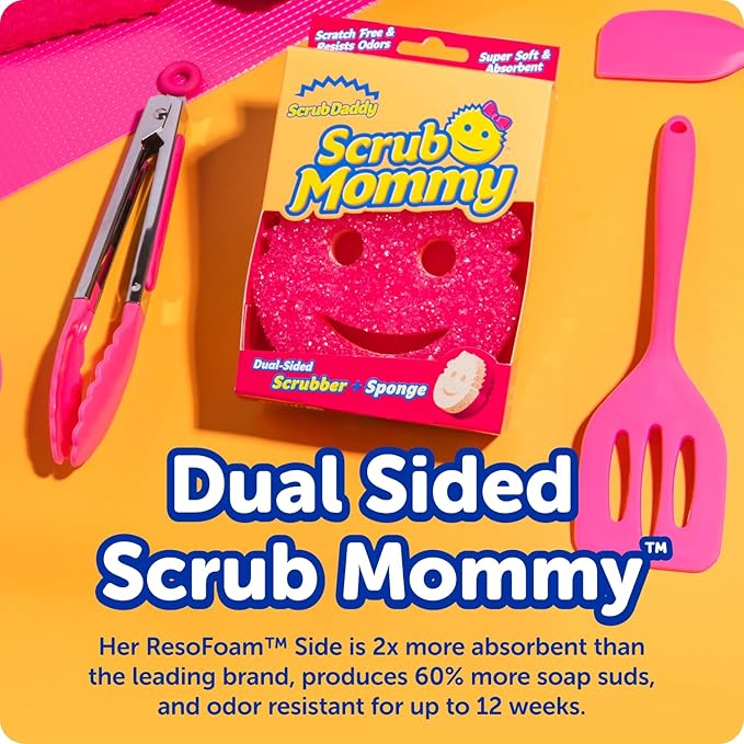 Scrub Daddy Scrub Mommy Sponges - Dish Scrubber + Non-Scratch Cleaning Sponges Kitchen, Bathroom + Multi-Surface Safe - Stain + Odor Resistant Dual-Sided Dish Sponges for Scrubbing (3 Count)