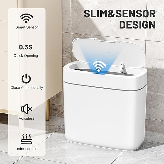 Motion Sensor Small Trash Can for Bathroom, 3.5 Gallon Automatic Touchless Trash Can with Lid,Slim Garbage Can Waterproof Trash Bin Waste Basket for Bedroom, Kitchen